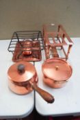 A collection of copper, to include a copper stand,