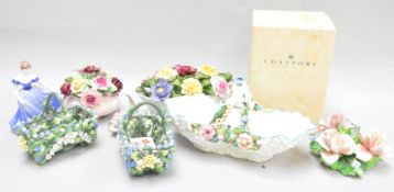 A collection of china flower baskets, to include Aynsley and others, and a Coalport Lady,