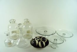 A set of three glass tazzas and other itmes