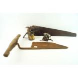 A large hay knife, a brass "Monarch" blowlamp,