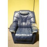 A blue leather armchair