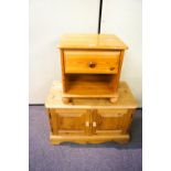 A pine cupboard and a bedside table