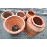 A rhubarb forcer and a quantity of terracotta garden pots