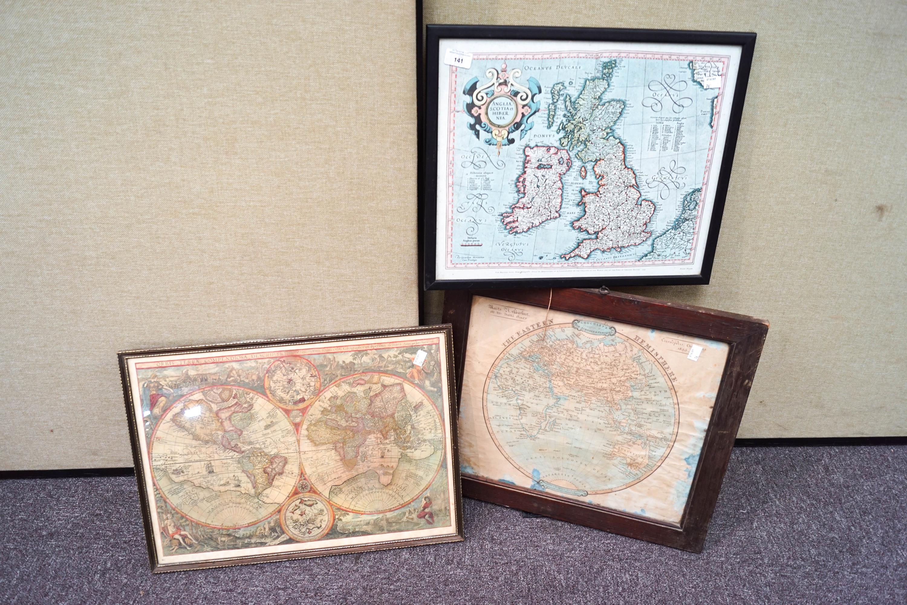 Three framed map prints