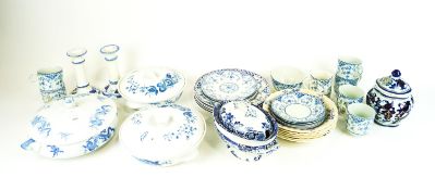 A group of blue and white dinner ware