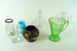 A spatterglass vase and other glass