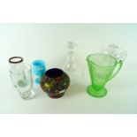 A spatterglass vase and other glass