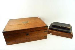 A brass bound oak canteen case and other boxes