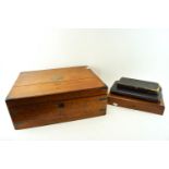 A brass bound oak canteen case and other boxes