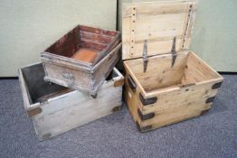 A pine two handled box and others