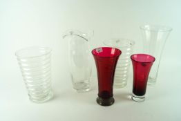 A collection of six glass vases