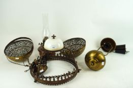 Two pierced brass ceiling light shades and other lights