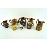 A group of lustre ware jugs and others