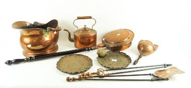 A copper coal scuttle and other copper