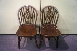 Two wheel back chairs and a joint stool