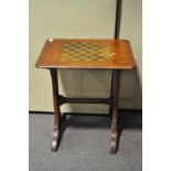 A Victorian side table with painted chess board top,