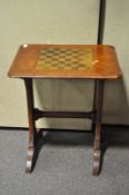 A Victorian side table with painted chess board top,