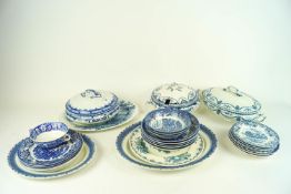 A group of blue and white dinner ware