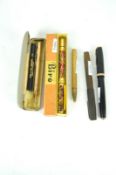 A collection of assorted pens and pencils, to include a 'Yard-o-led', in box and with refills,