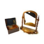 A Victorian mahogany swing frame mirror together with a rosewood work box lacking interior