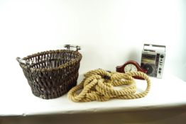 A tug of war rope and other items