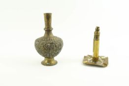 A trench art ash tray and a brass vase