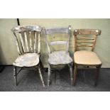 Three kitchen chairs, a stick back chair, 90cm,