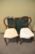 Two Victorian balloon back chairs and a folding card table