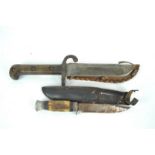 Two WWII second world war era knives, to include a hunting knife and a WWII bayonet,