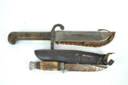 Two WWII second world war era knives, to include a hunting knife and a WWII bayonet,