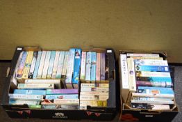 Two trays containing a mix of recently published hardback and paperback books all in good condition