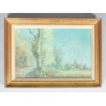 William Ware, Landscape with village beyond, oil on canvas, signed lower right,