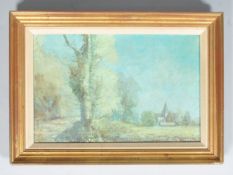 William Ware, Landscape with village beyond, oil on canvas, signed lower right,