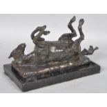After D Montagu, a horse rolling, patinated bronze, numbered 2/9 on plinth base 16cm high overall,