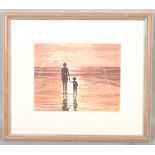 Roland Hill, Mother & Child " end of day" watercolour, singed and titled verso