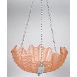An Art Deco peach glass clam shell chandelier,