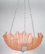 An Art Deco peach glass clam shell chandelier,