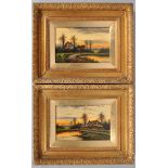 A H Cole, Cottages by a river, oil on canvas, a pair, signed