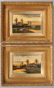 A H Cole, Cottages by a river, oil on canvas, a pair, signed