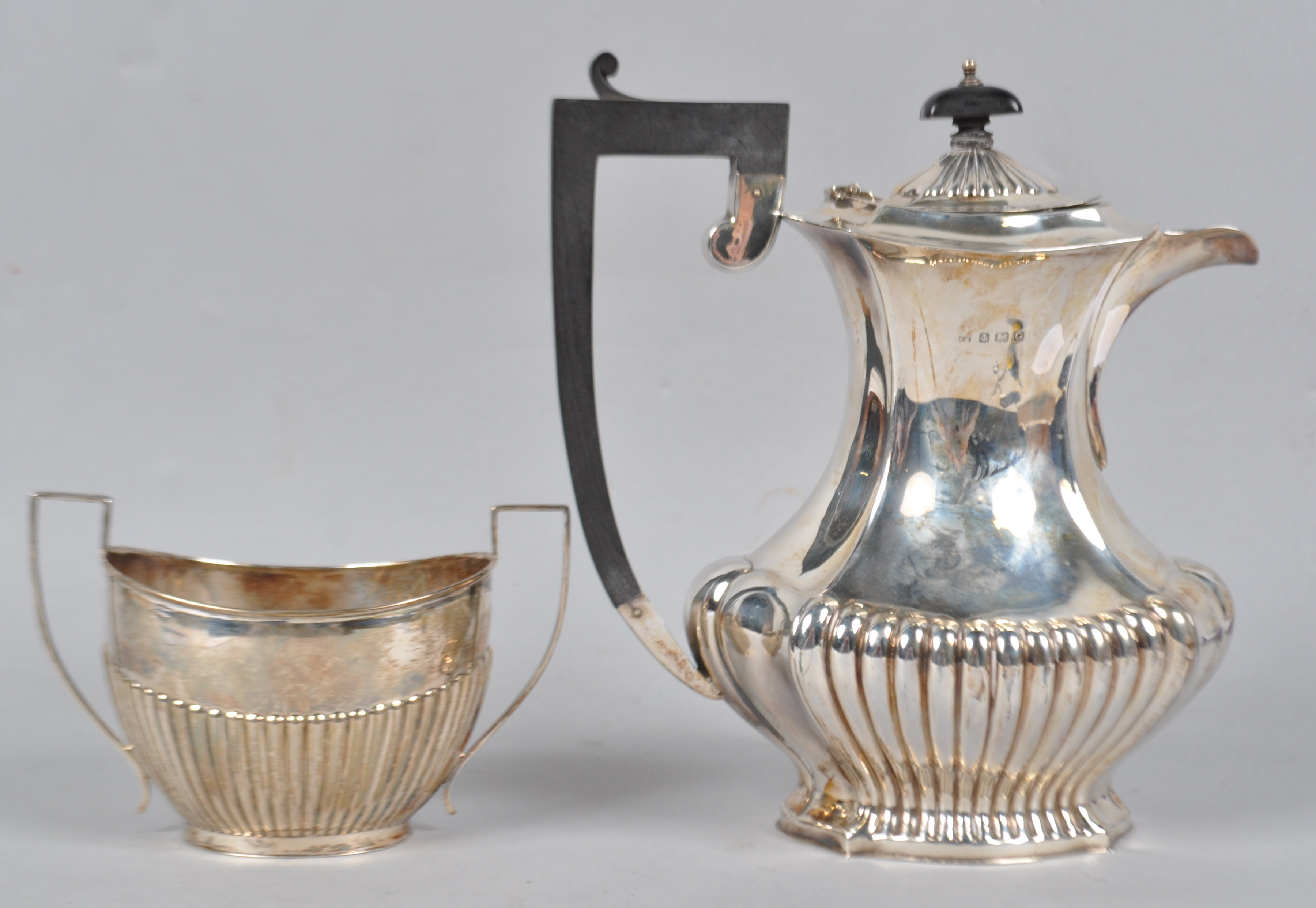 A silver coffee jug, of shaped baluster form, with a ribbed base and cover, - Image 3 of 4