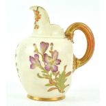 A Royal Worcester blush ivory jug, painted and gilded with flowers, factory marks in puce,