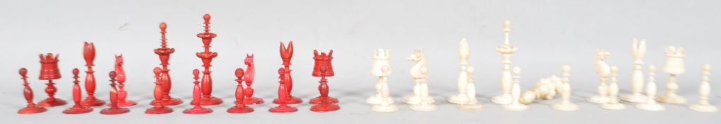 A Victorian ivory and bone chess set,