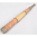 A brass and leather mounted single drawer telescope, the body engraved Cox, Devonport,