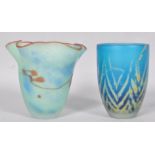 Two contemporary studio art glass Mdina vases, one with ruftled rim,