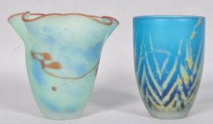 Two contemporary studio art glass Mdina vases, one with ruftled rim,