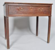 A George III oak rectangular side table, with a long drawer,