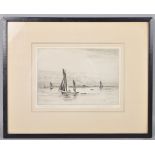 Frank Harding, Poole Fishing boats, etching, signed lower right, mounted and framed,