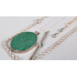 A collection of jewellery to include: A 9ct gold aquamarine and seed pearl pendant with chain;