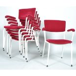 A set of six 1950s retro vintage Ernest Race style white painted metal stacking chairs