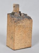 A studio pottery stoneware box of architectural form, impressed P.H.